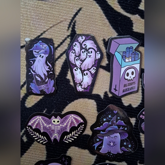 Hot Topic Purple and Black Gothic Sticker Collection- Ghosts Bats Skulls & More! - Picture 2 of 4